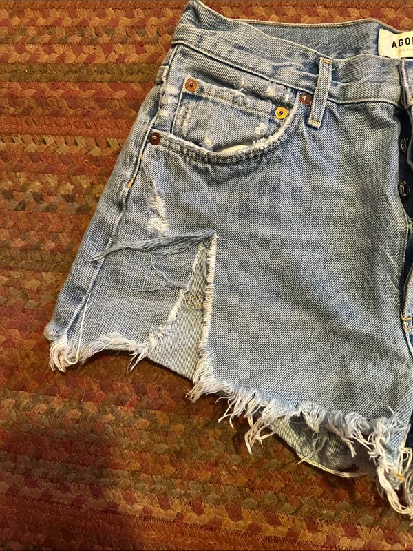 Agolde Light Blue Distressed cut off Jeans Shorts - Image 5