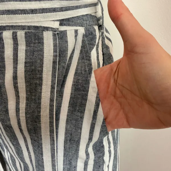 GAP Blue White Striped Linen Blend Wrap Midi Skirt Tie Waist Pockets Nautical - Image 9