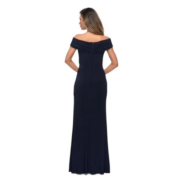 La Femme Off the Shoulder Formal Dress 10 Navy‎ Blue 27959 - Image 2