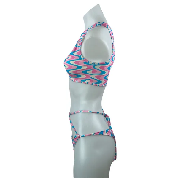Frankies Bikinis Syd Swirl Geometric One Shoulder Two Piece Bikini Swimwear S - Image 2