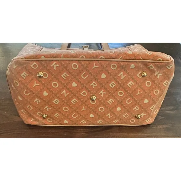 Dooney & Bourke Large Tote Bag Purse Tangerine Canvas Leather Designer‎ Monogram - Image 5