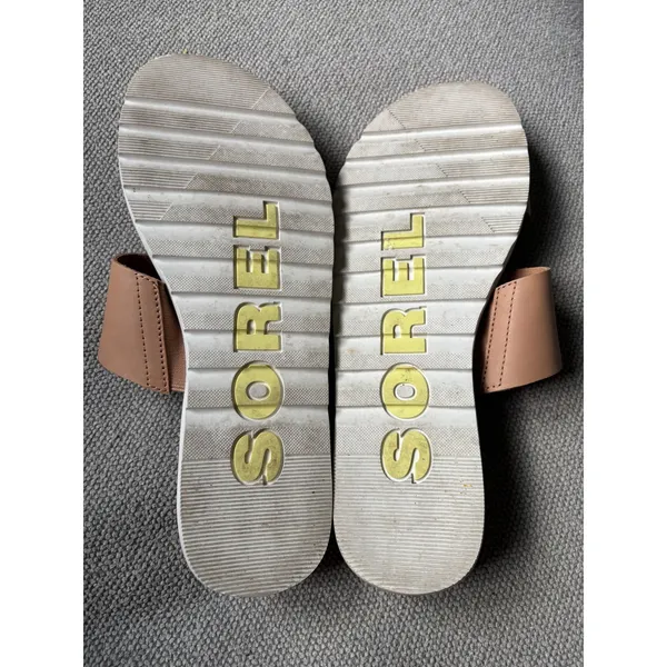Sorel Ella Slides Sandals Tan Leather Womens 9.5 Slip On - Image 4