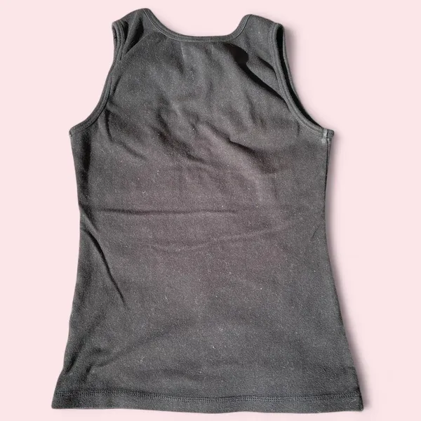 Black tank top with silver floral embroidery along the neckline - Image 4