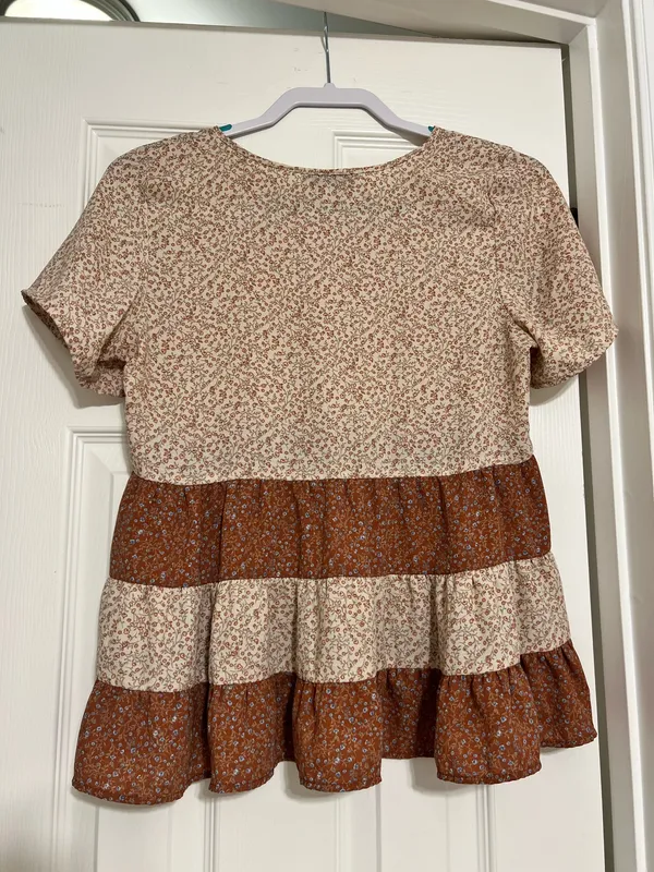 Papercrane Boho Tiered Babydoll Top Floral Patchwork Blouse Small - Image 2