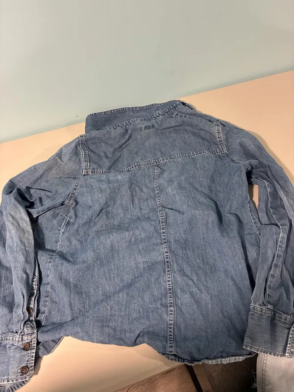 Merona Vintage Nirvana Long Sleeve Denim Shirt Faded Patina Kurt Cobain Grunge Style - Image 3