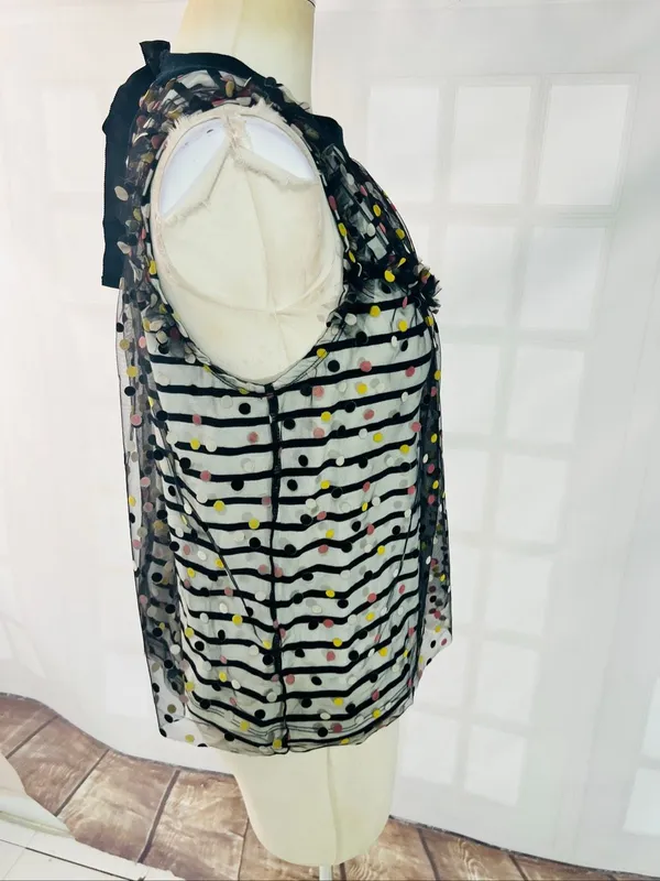 Maeve Anthropologie Black Contrast Dotted Tulle Sleeveless Tank Top Size Small - Image 4
