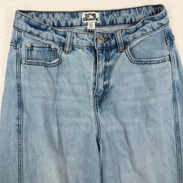 Future Collective 4 Jeans Wide Leg Slouchy High Rise Front Seam Light Wash Blue - Image 6