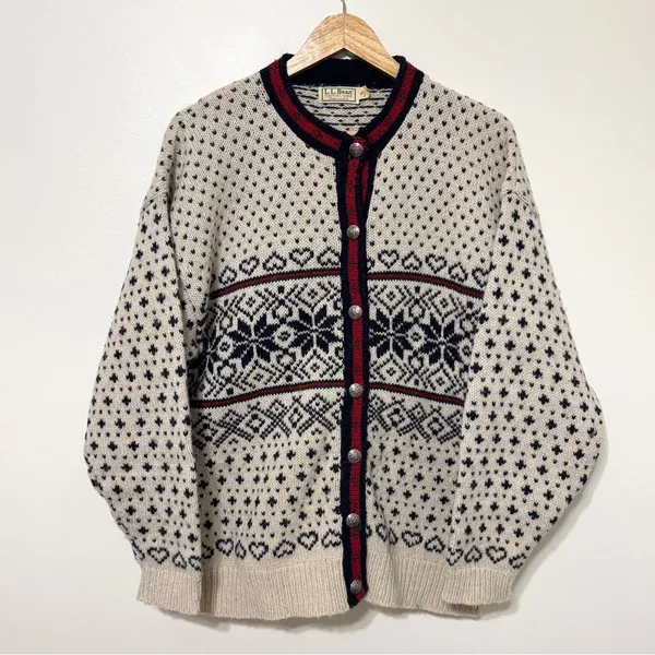 Vintage L.L. Bean Fair Isle Nordic Cardigan Sweater Wool Sie XL Women’s Winter - Image 2