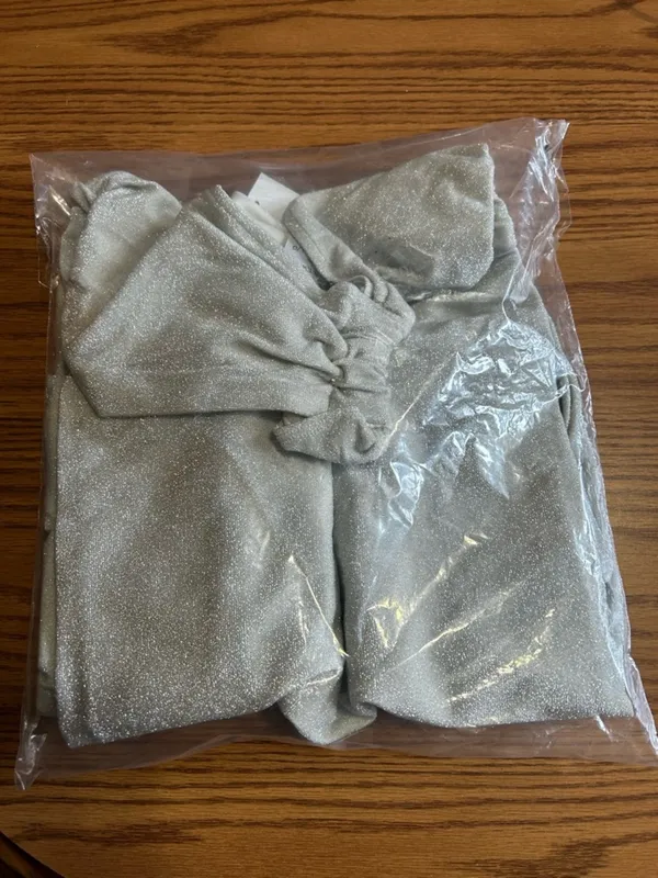 NWT WeWoreWhat Ruched Asymmetrical Knit Maxi Dress Off White Metallic Size Large - Image 5