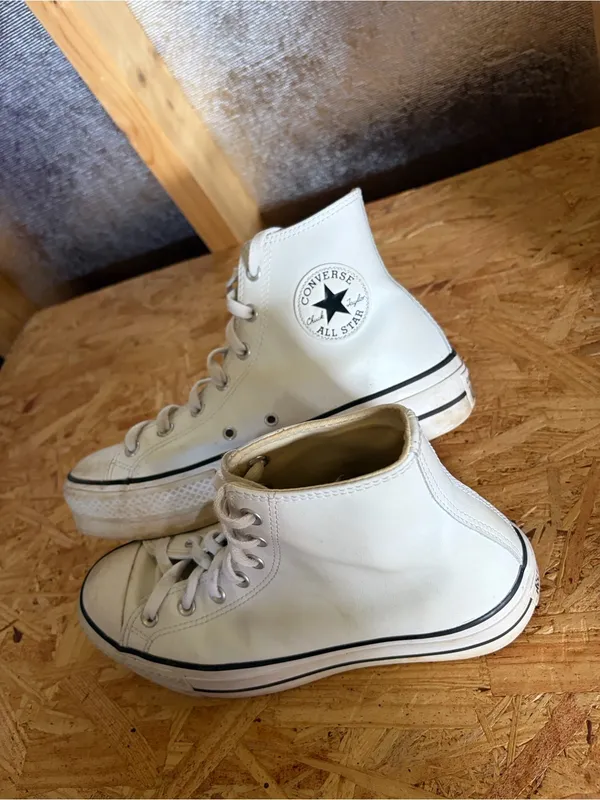 Converse White High-Top White Leather Sneakers women’s 10 - Image 3