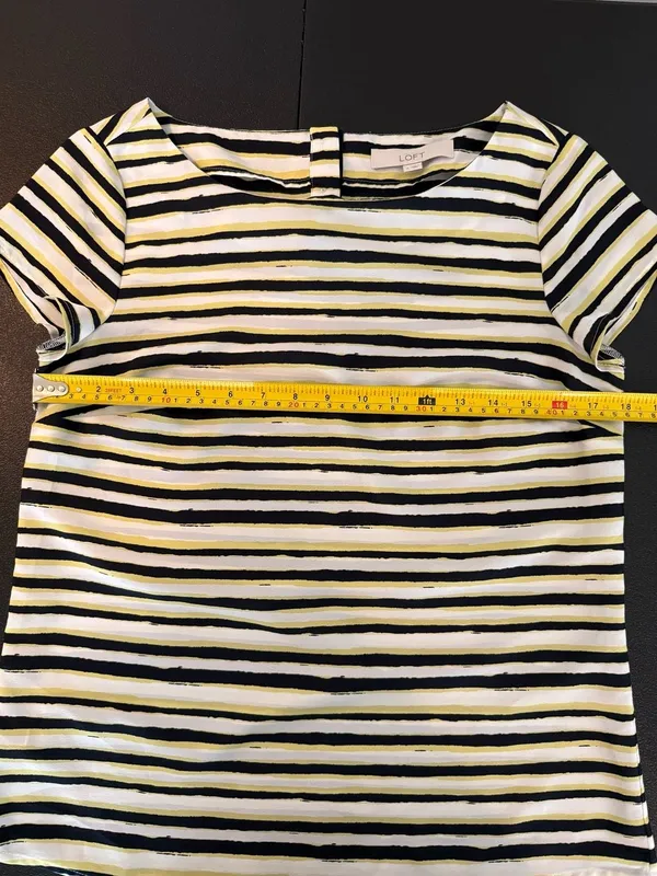 Ann‎ Taylor Loft Women's Striped Short Sleeve Blouse with Back Button Detail - Image 6