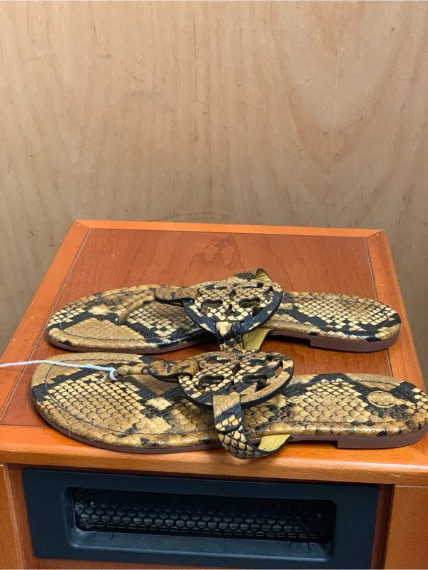 Tory Burch Brown Snake-Print Stamped Slip On Thong Sandals Size-6.5 Resort Glam - Image 5