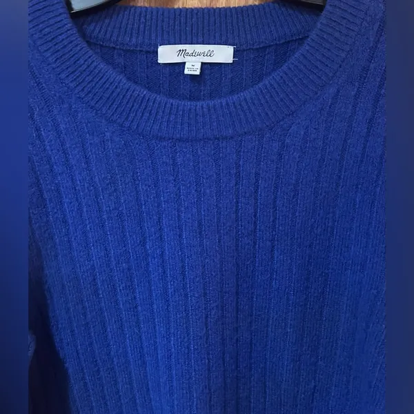 Madewell Readfield Pullover Wool Cropped Sweater in Voyage Cobalt Blue Sz Medium - Image 8