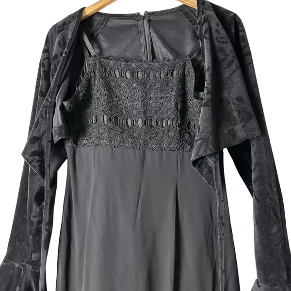 Vintage 90s Black Velvet Dress Maxi Witchy Whimsigoth Grunge Vamp Size Large - Image 3