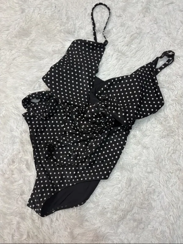 Aerie Black Polka Dot One-Piece Swimsuit - Image 4