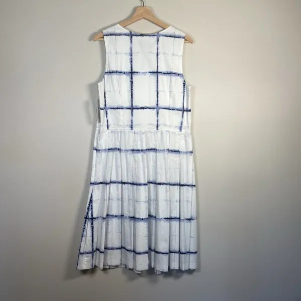 Pendleton Sleeveless A-line Dress‎ Size 12 White Blue Plaid Check Pleated NWT - Image 8