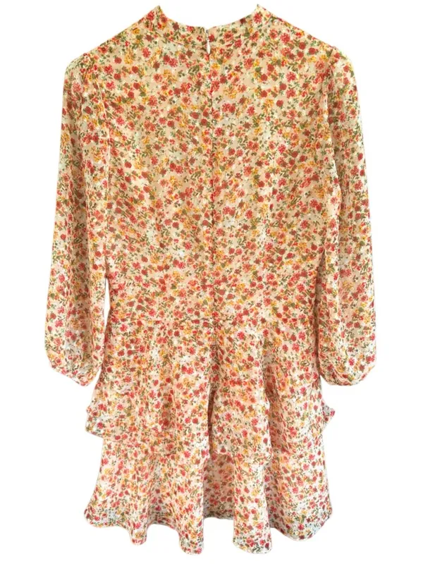 EUC Anthropologie Lenon Edition Floral Ruffle Skirt V Neck Long Slv. Dress Small - Image 9