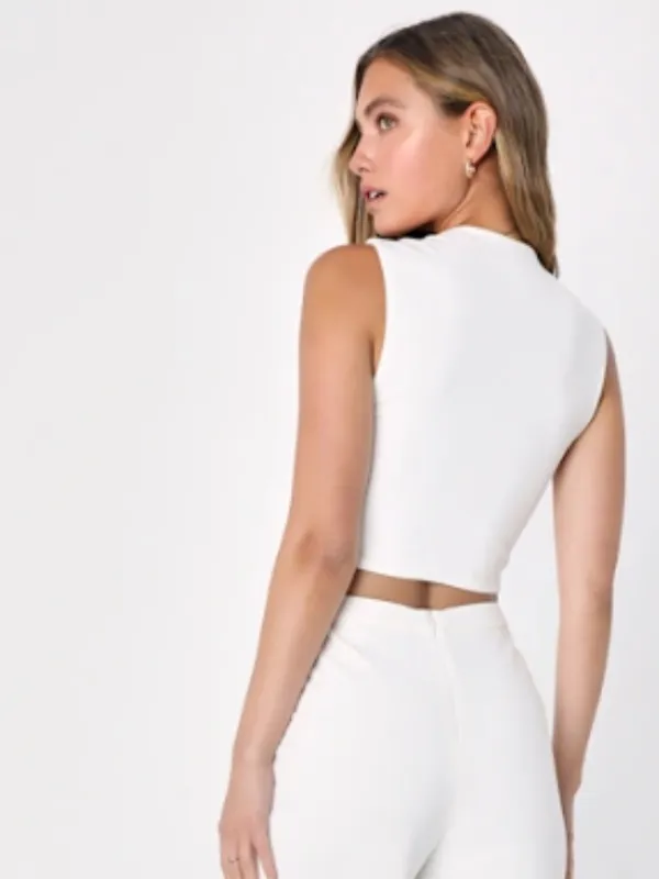 LULU's Chic Sexy Bridal Beach Resortwear Vacation Picnic Honeymoon Crop Top - Image 2