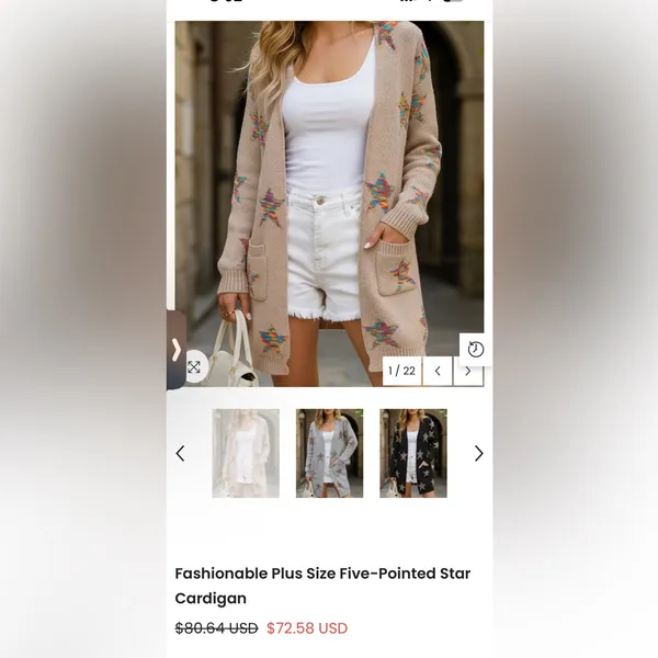 Multicolor Star Pattern long line Beige Sweater XL EUC Tan - Image 2