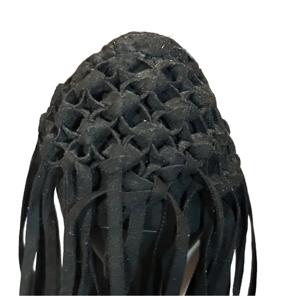 Steve Madden Tipsyy Black Suede Fringe Heels Sz 6 - Image 3
