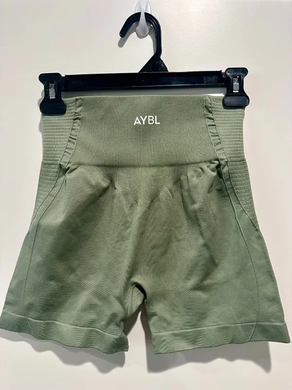 AYBL Balance V2 Seamless High Rise Gym Shorts Olive Green L - Image 3