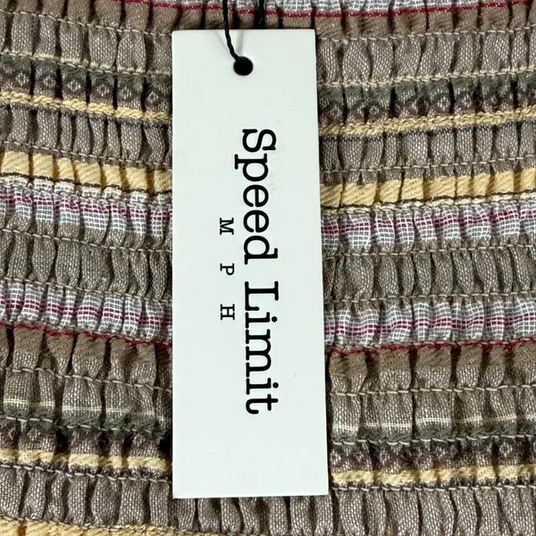 Speed Limit MPH Smocked‎ Striped Maxi Dress Brown Boho Tiered J5735L Size M - Image 3