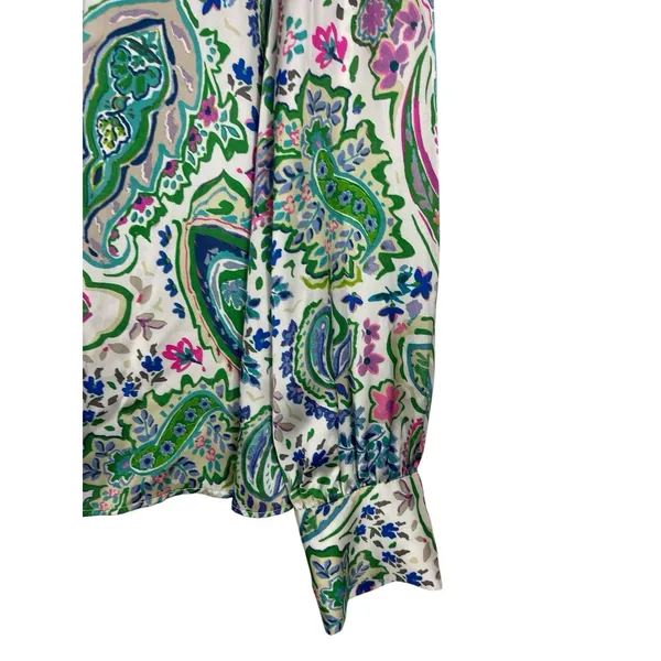 Zara Blouse XXL Paisley Floral Button Front Long Sleeve Shirt Green Pink NWT - Image 2