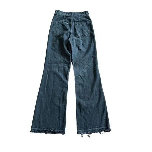 We the Free washed black denim high rise flare raw hem‎ jeans sz 27 - Image 2