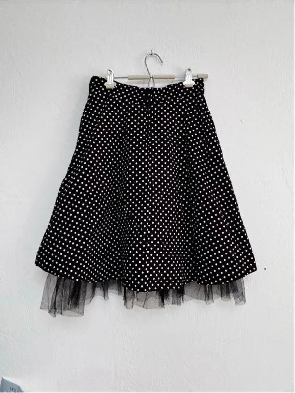 Women's Janette Polka Dot Skater Skirt Size M Black White Tulle A line - Image 2