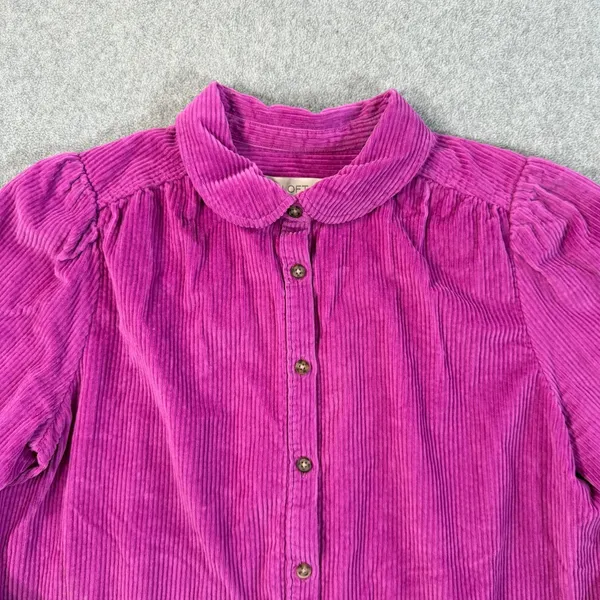 LOFT Magenta Corduroy Button Down Top Womens Medium Peter Pan Collar Puff Shoule - Image 4