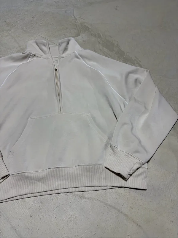 Aerie offline Half-Zip Pullover Sweatshirt in Light Beige/Cream xl - Image 3