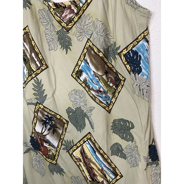 Hilo Hattie Hawaiian Dobby Rayon Sundress Beige Blue Green Size L - Image 12