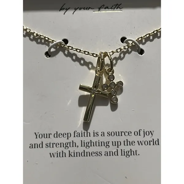 Blessed Gold Plated CZ Cross Charm Necklace Cable Chain 16+3in Adjustable - Image 2