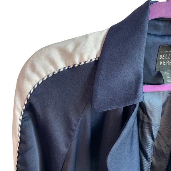Belle Vere Navy Blue Belted Trench Coat Jacket Unique‎ Sleeves Satin Feel Sz S - Image 7