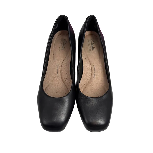 Clarks Collection Black‎ Leather Square Toe Block Heel Pumps Womens 8W - Image 2