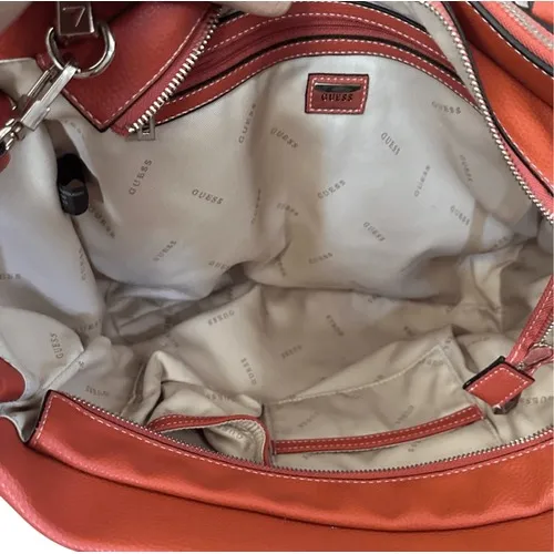 GUESS Satchel Handbag Burnt Orange Canvas Leather Trim Top Handle Crossbody Bag‎ - Image 8