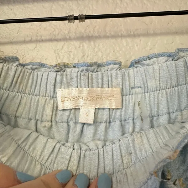 LoveShackFancy Dim Star Floral Tiered Mini Skirt Blue Size Small - Image 6