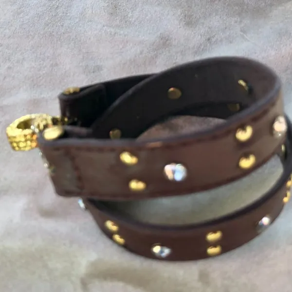 BKE from Buckle Brown Wrap Bracelet Leather Rhinestones Grommets 15" Gold Buckle - Image 5