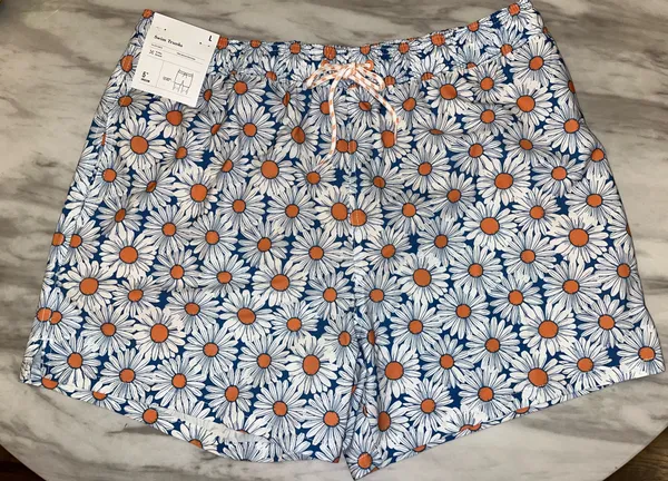 Goodfellow Blue Floral Swim Trunks Mens Large 5 Inch Inseam Shorts NWT - Image 2