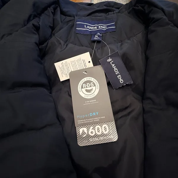 Lands End Womens 600 Fill Down Puffer Coat Size M Black Insulated Hyper Dry NWT - Image 8