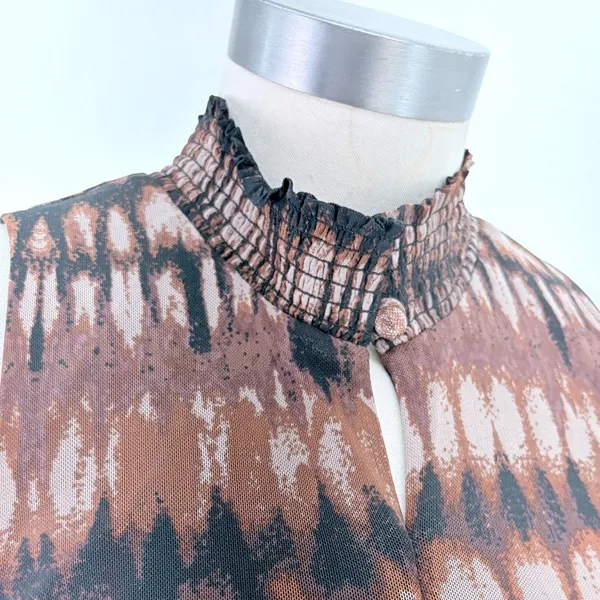 Evereve Brown Rust Ikat Print Smocked Tiered Midi Dress Pockets Small - Image 7