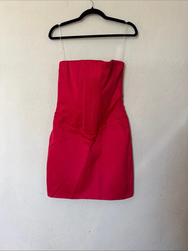 House of CB Laila Red Satin Strapless Hourglass Cocktail Mini dress Size XS long - Image 16