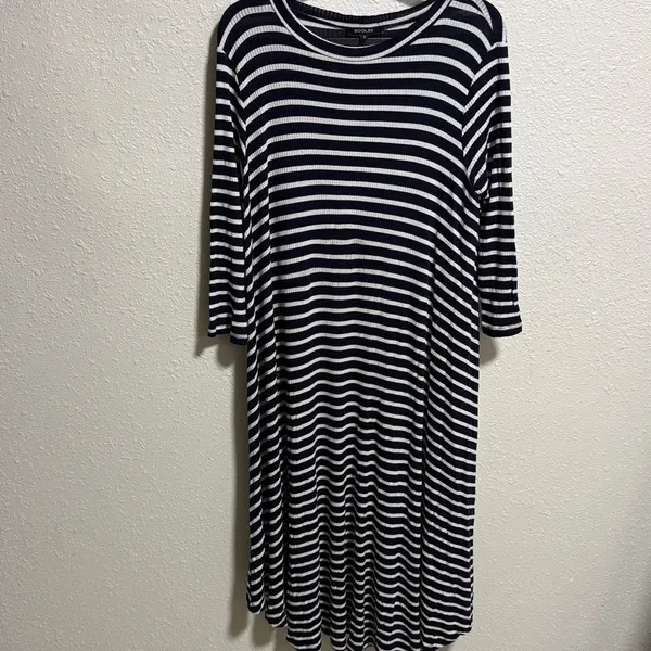 Roolee black White Striped Ribbed Knit Maxi Dress 3/4‎ Sleeve Small - Image 4
