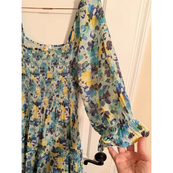 LoveShackFancy Capri Midi Dress- Size L Blue‎ Multi 3/4 Sleeves Smocked Waist - Image 7