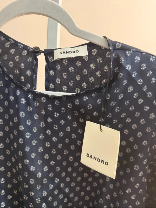 SANDRO Button-embellished printed silk-twill midi dress NWT 42 US10 - Image 3