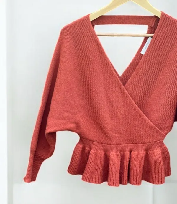 Idem ditto Rust Batwing Peplum Sweater - Image 4