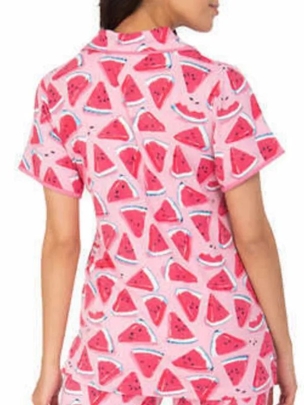 MUNKI MUNKI Pink White Blue Watermelon Fruit Print Short Sleeve Pajama SHIRT PJs - Image 3