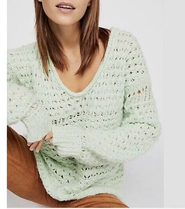 Free People Crashing Waves Pullover Sweater Seamist XS Wool Blend C2 - Image 3