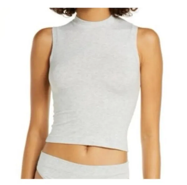 NWOT Skims Cotton Jersey Mock Neck Tank in Heather Grey - Image 2