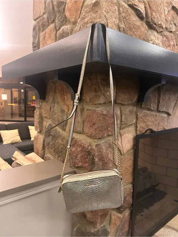 Michael Kors Metallic Silver Crossbody Bag with Chain Strap - Image 2